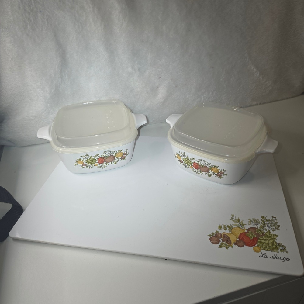 Vintage Corning Ware Spice of Life Casserole Set with La Sauge Cutting Board